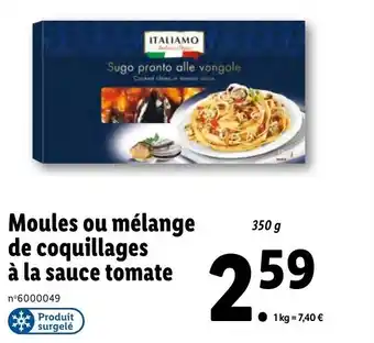 Lidl Moules Ou Mélange De Coquillages à La Sauce Tomate offre