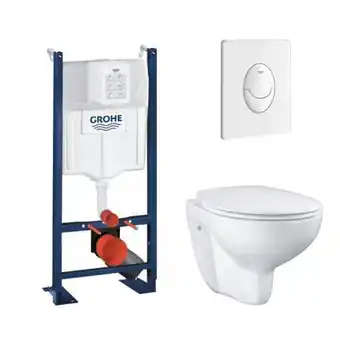Leroy Merlin Grohe pack wc suspendu sans bride bau ceramic avec abattant, bâti support wc grohe rapid sl project et plaque de commande sta offre