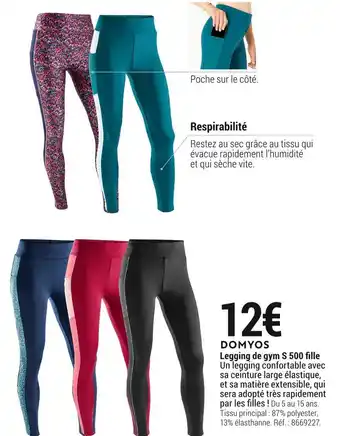 Decathlon Decathlon legging de gym s 500 fille offre