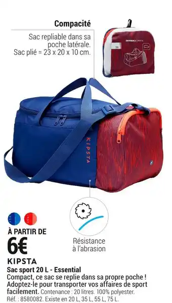 Decathlon Kipsta sac sport 20 l - essential offre