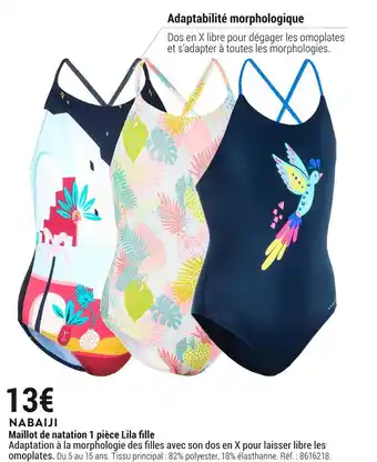 Decathlon Nabaiji maillot de natation 1 pièce lila fille offre