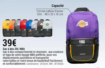 Decathlon Sac à dos 25l nba offre