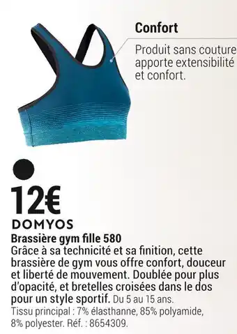 Decathlon Domyos brassière gym fille 580 offre