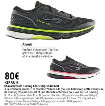 Decathlon Kiprun chaussures de running adulte ks 500 offre