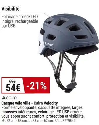 Decathlon Cairn casque vélo ville - cairn velocity offre