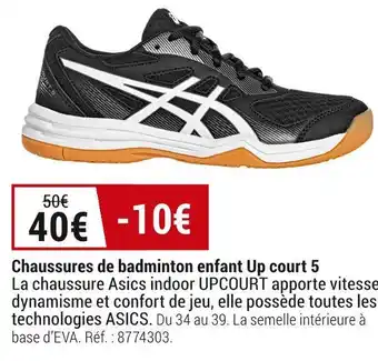 Decathlon Asics chaussures de badminton enfant up court 5 offre