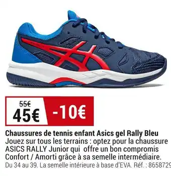 Decathlon Asics chaussures de tennis enfant gel rally bleu offre