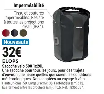 Decathlon Elops sacoche velo 500 1x20l offre