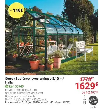 Gamm vert Serre suprême avec embase 8,10 m² offre