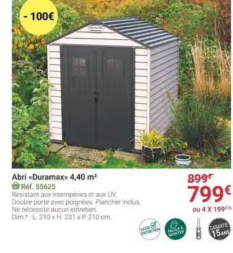 Gamm vert Abri duramax 4,40 m² offre