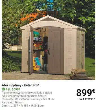 Gamm vert Abri sydney keter 4m² offre