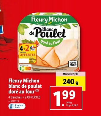 Lidl Fleury Michon Blanc De Poulet Doré Au Four offre