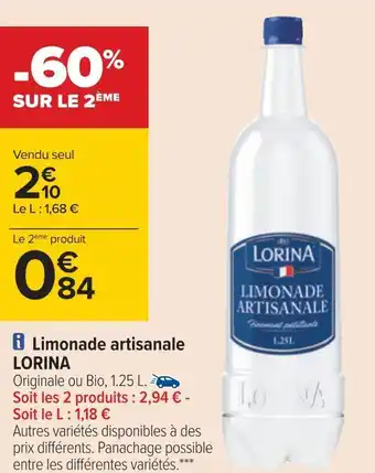 Carrefour Lorina limonade artisanale offre