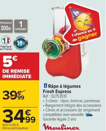 Carrefour Moulinex râpe à légumes fresh express offre