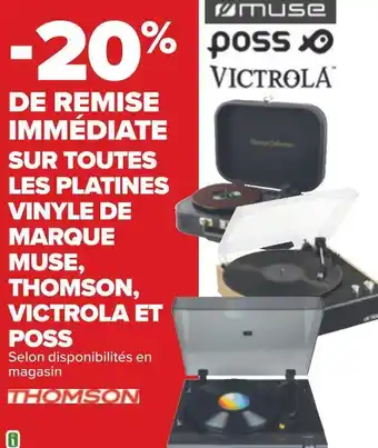 Carrefour Muse / thomson / victrola / poss bon plan sur toutes les platines vinyle de marque muse, thomson, victrola et poss offre