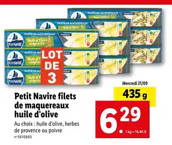 Lidl Petit Navire Filets De Maquereaux Huile D'Olive offre