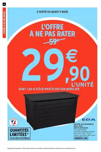 Intermarché Hyper Coffre De Rangement Baya 250l Eda Plastique offre