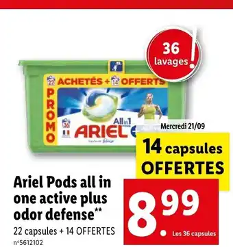 Lidl Ariel Pods All In One Active Plus Odor Defense offre