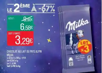 Match Chocolat au lait du pays alpin milka offre