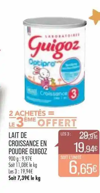 Match Lait de croissance en poudre guigoz offre