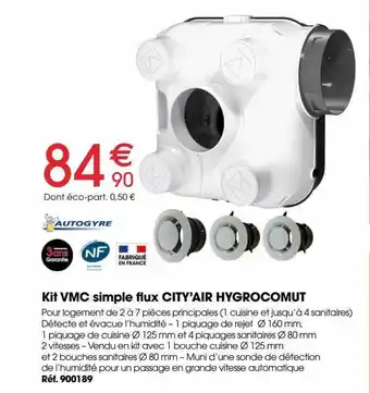 Brico Pro Kit vmc simple flux city'air hygrocomut offre