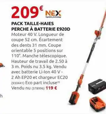 Rural Master Pack taille-haies perche à batterie e920d nex offre