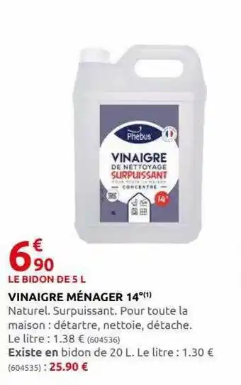 Vinaigre ménager 14° phebus