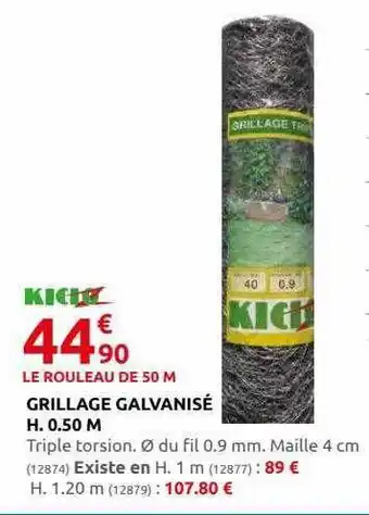 Rural Master Grillage galvanisé h. 0.50 m kiclo offre