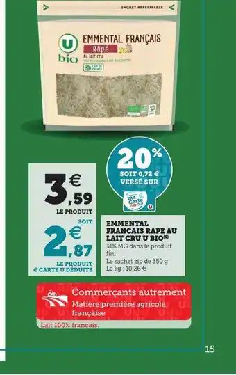 U Express Emmental français râpé au lait cru u bio offre