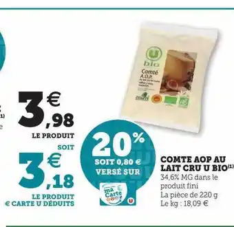U Express Comté aop au lait cru u bio offre