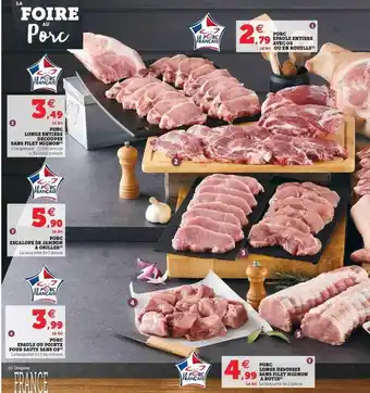 Porc épaule entiÚre avec os ou en rouelle, porc longe entiÚre découpé sans filet mignon, porc escalope de jambon à griller, p