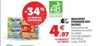 Hyper U Biscuits fourrés bio bjorg offre