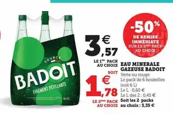 Hyper U Eau minérale gazeuse badoit offre
