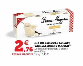 Hyper U Riz ou semoule au lait vanille bonne maman offre