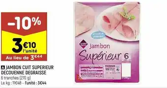 Leader Price Jambon cuit supérieur découenné dégraissé offre