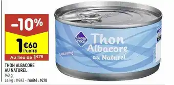 Leader Price Thon albacore au naturel offre