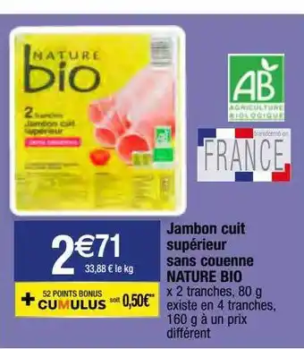 Migros Jambon cuit supérieur sans couenne nature bio offre