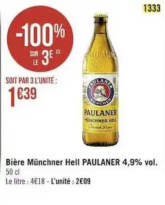 Casino Supermarchés Bière münchner hell paulaner 4,9% vol. offre