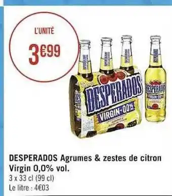 Casino Supermarchés Desperados agrumes & zestes de citron virgin 0,0% vol. offre