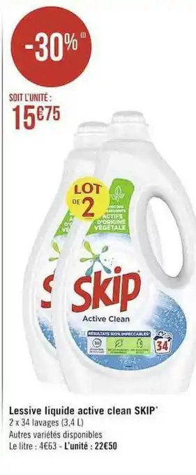 Casino Supermarchés Lessive liquide active clean skip offre