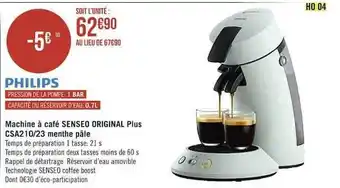 Casino Supermarchés Machine à café senseo original plus csa210-23 menthe pâle philips offre