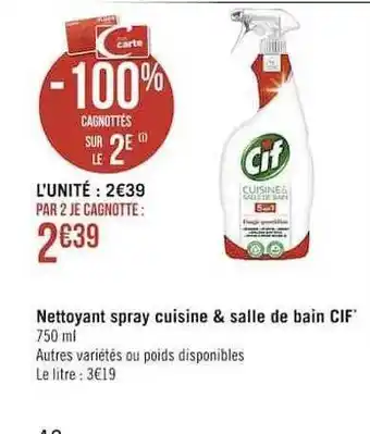 Casino Supermarchés Nettoyant spray cuisine & salle de bain cif offre