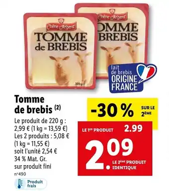 Lidl Tomme de brebis offre