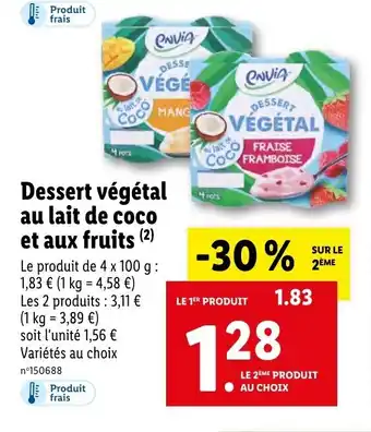 Lidl Dessert végétal au lait de coco et aux fruits offre