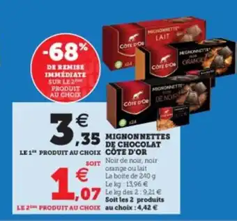 Super U COTE D'OR mignonnettes de chocolat offre