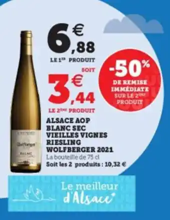 Super U Alsace aop blanc sec vieilles vignes riesling wolfberger 2021 offre