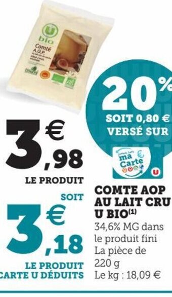 Hyper U Comte AOP Au Lait Cru U Bio offre