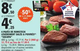 E.Leclerc 4 Pavés de Rumsteck Légèrement Salés & Poivrés Socopa offre