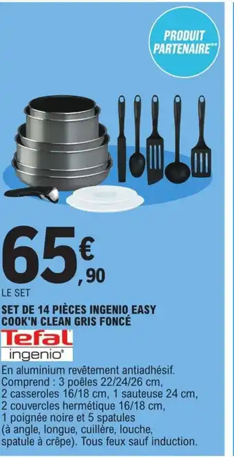 E.Leclerc Set de 14 Pièces Ingenio Easy Cook'N Clean Gris Foncé offre