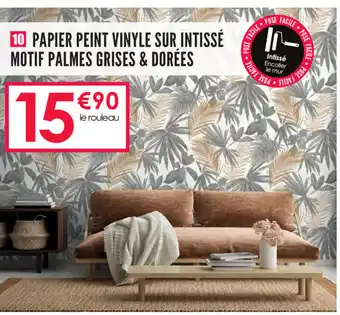 Décor Discount Papier Peint Vinyle Sur Intissé Palmes Grises Et Dorées offre